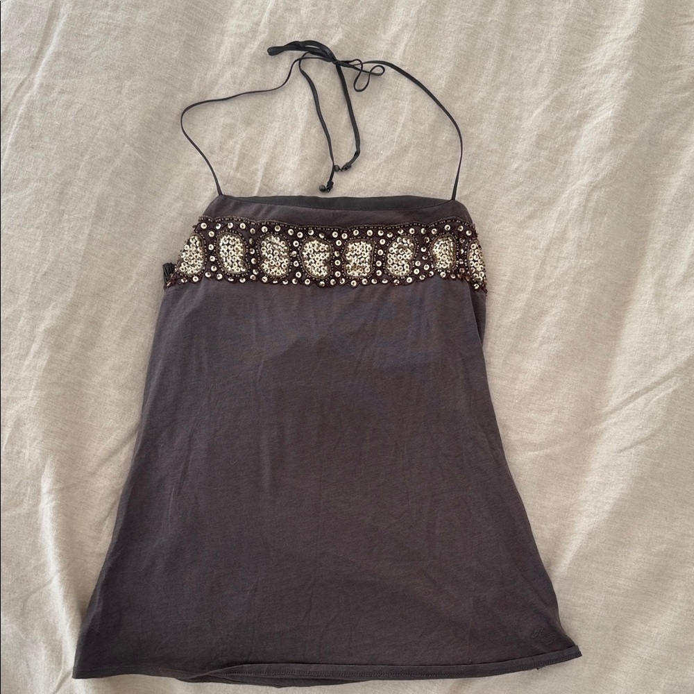 Elegant Brown Cotton Beaded Women's Top